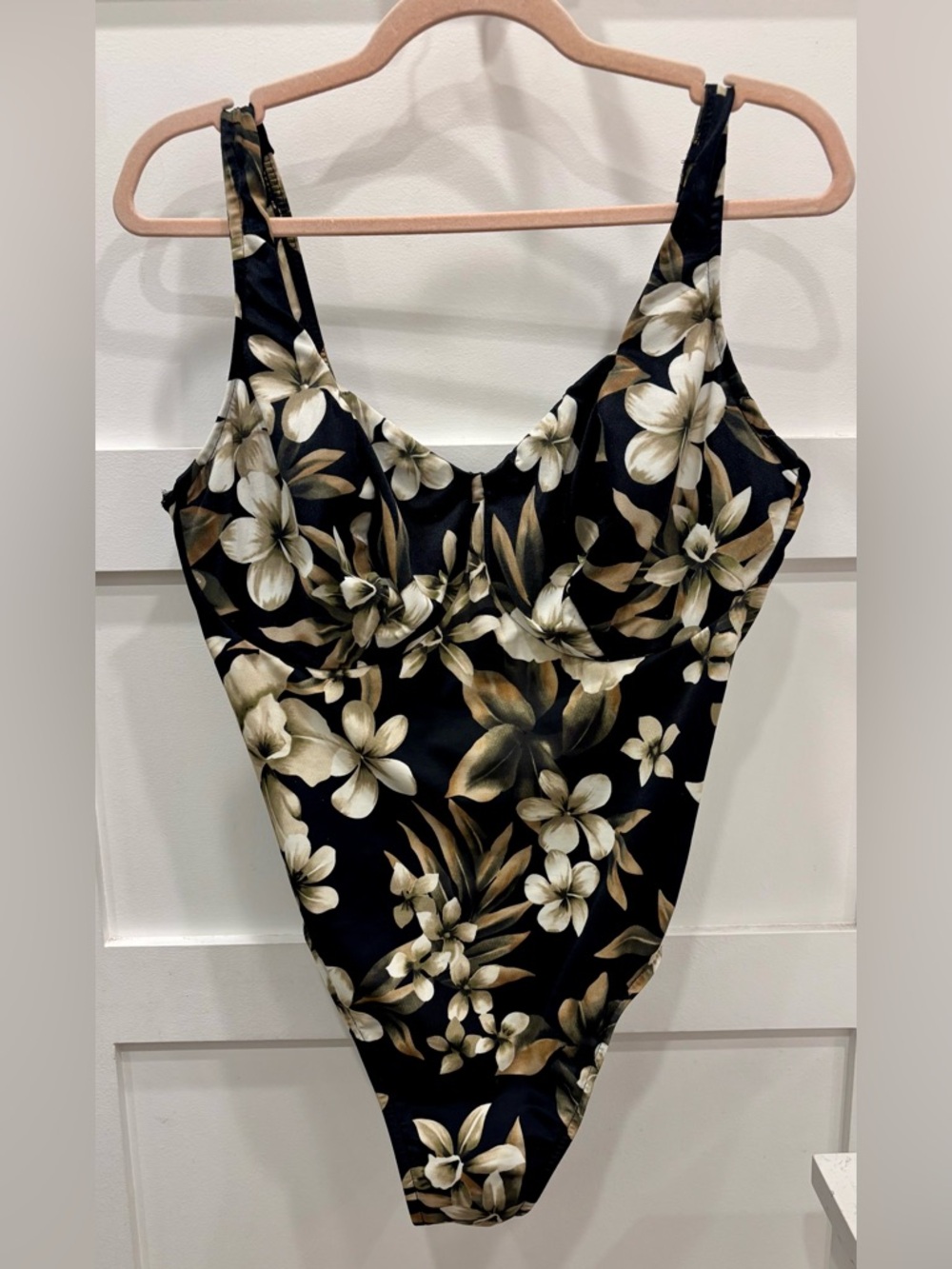 Miraclesuit Black Floral One-Piece Swimsuit with Cream and Tan Blooms